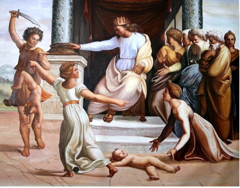 Painting of the Judgment of Solomon by Raphael Sanzio da Urbino